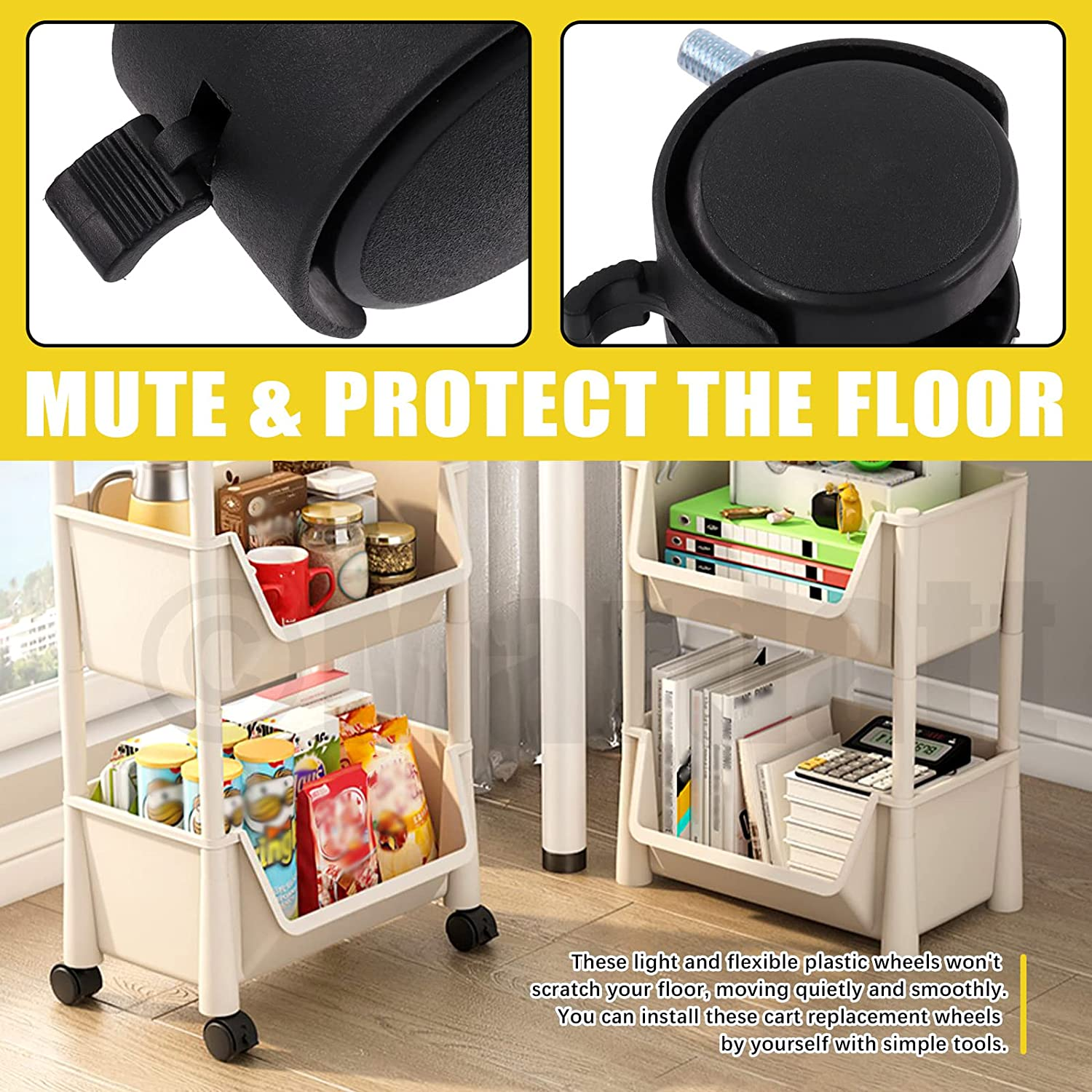 Mardatt 4Pcs 1 Inch Nylon Swivel Caster Wheel with Brake, M8 X 13Mm Threaded Stem Casters Heavy Duty Office Chair Caster Wheels Replacement for Protecting Furniture Wheel Shelf Floor image number 1