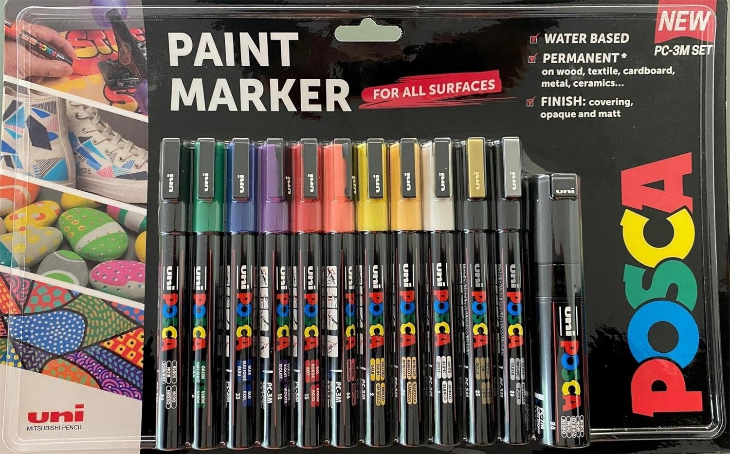 POSCA MOP&rsquo;R PCM-22 Water Based Permanent Paint Markers. round Tip for Art & Crafts. Multi Surface Use on Wood Metal Paper Canvas Cardboard Glass Fabric Ceramic Rock Stone Pebble Porcelain. Box of 8 image number 1