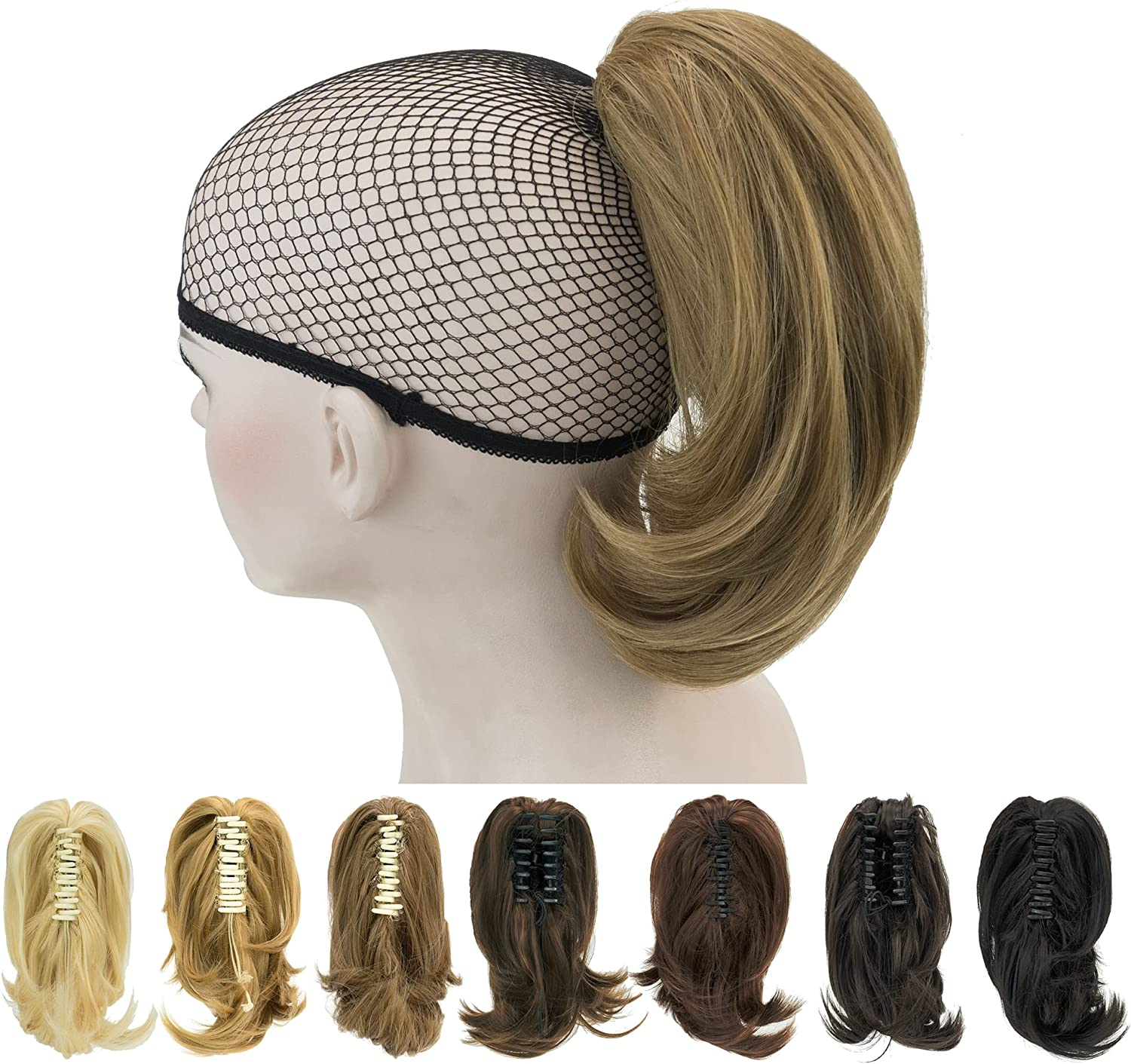 IMISSU Cute Short Claw Ponytail Grab Hairpieces Thick Clip in Hair Extensions Little Pony Tail Hair Pieces for Women (Light Brown)