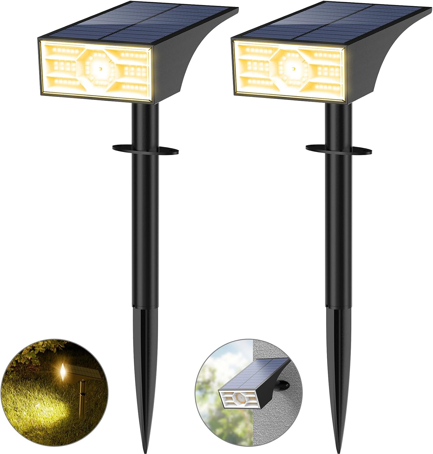 WENATY Solar Lights for Outdoors, 56 LED Solar Spotlights for Outdoor Garden 3000 K Warm White LED Solar Spotlight, 4 Brightness Modes, Solar Garden Lights, IP65 Waterproof Solar Lights for Pathway,
