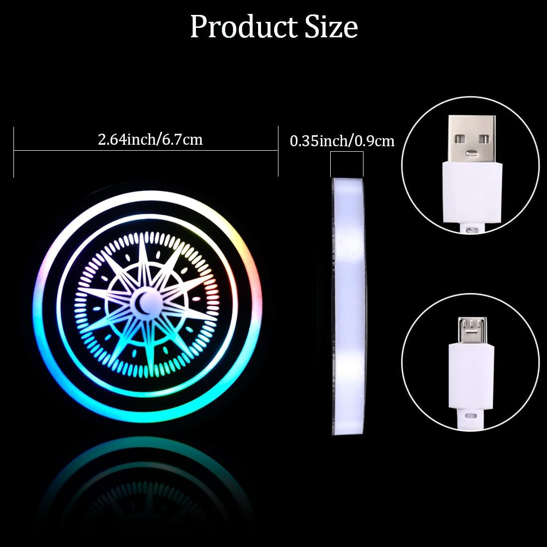 Led Cup Holder Lights for Car,2 PCS 7 Colors Changing Led Car Coasters,Usb Charging Car Atmosphere Lamp,Cup Holder Lights for Car Decoration image number 3