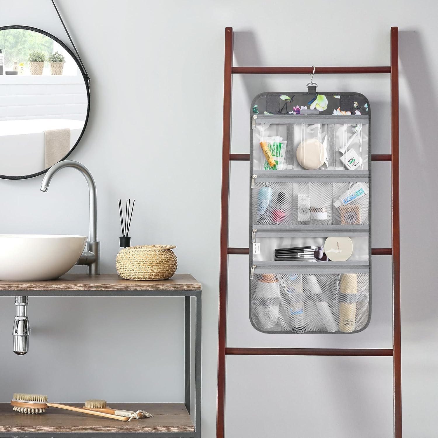 PAVILIA Hanging Toiletry Bag Women Men, Travel Kit Foldable Toiletries Organizer, Roll up Cosmetics Makeup Bag, Waterproof Essentials Jewelry Case image number 6