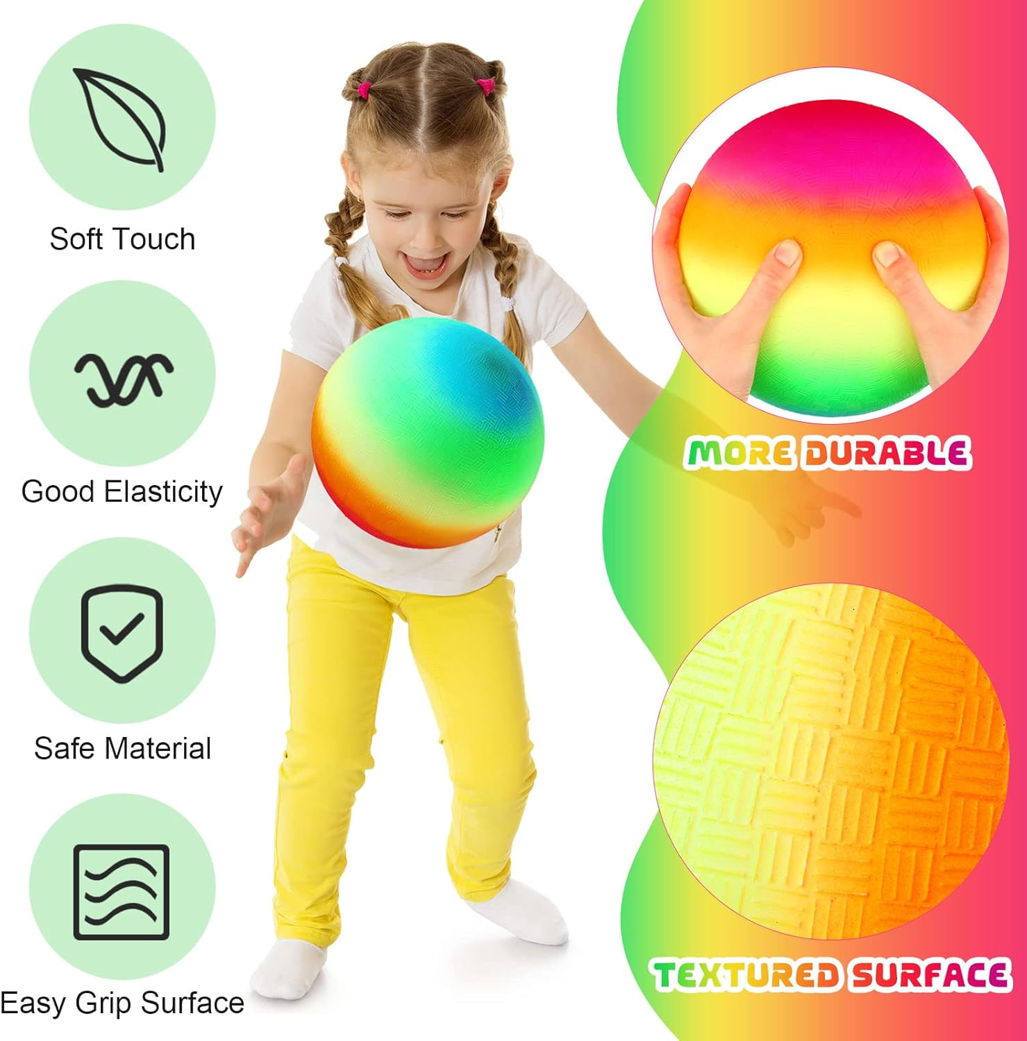 12 Pack Rainbow Playground Balls Kickballs Dodgeball 8.5 Inch Rainbow Kick Balls Inflatable Hand Ball Bouncy Balls Handball Dodge Ball with Hand Pump for Indoor Outdoor Schoolyard - Rainbow image number 2