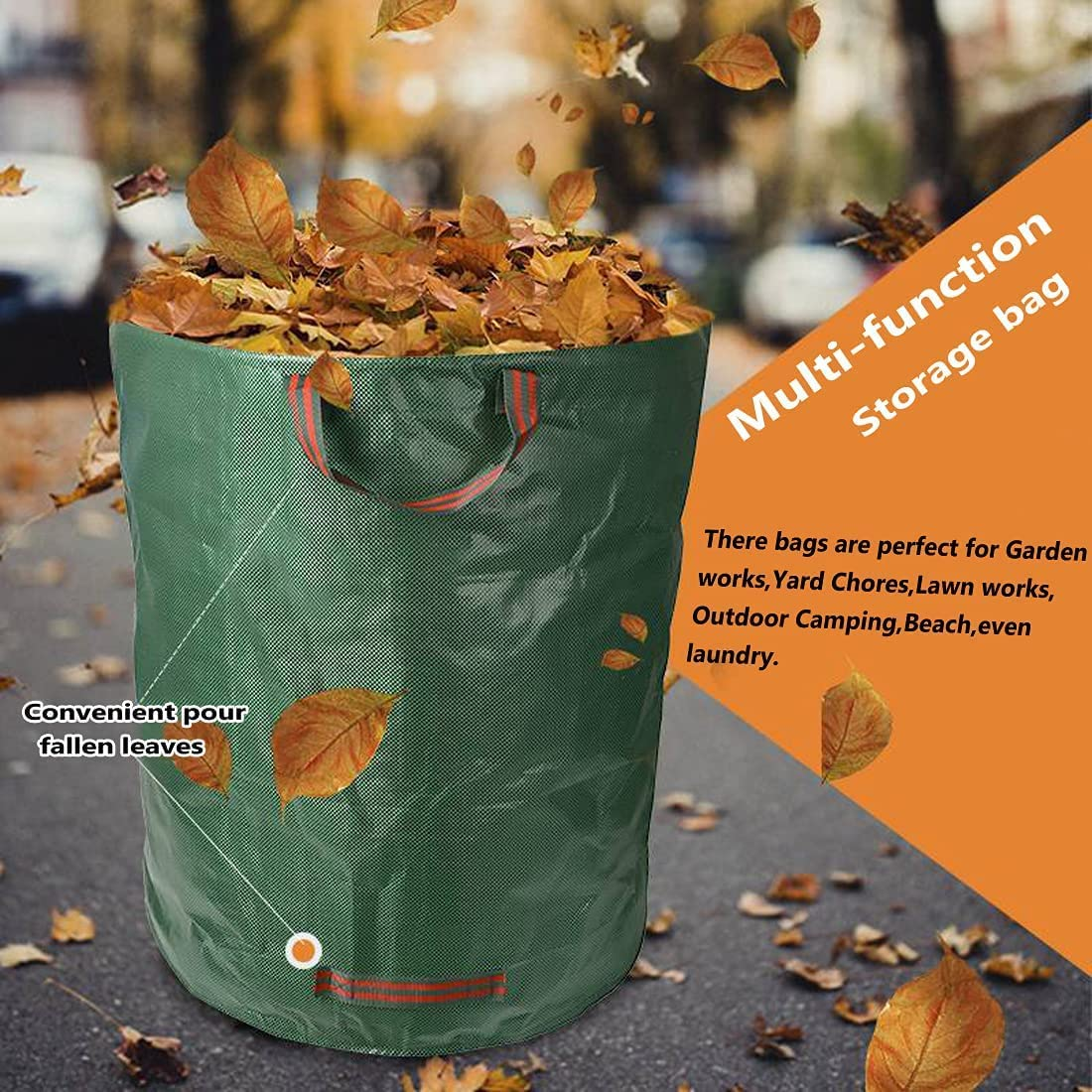 4 Pack 72 Gallons Reusable Yard Waste Bags, Large Lawn Leaf Bags Heavy Duty with 4 Handles Garden Waste Bags Container for Clean up Outdoor Debris Leaves Grass Clippings