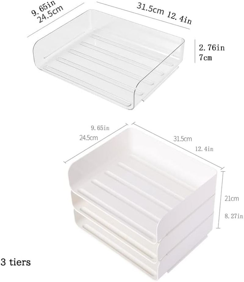 Stackable A4 Paper Trays, Office Desk File Holder, Tidy File Document Letter Book Paper Organizer (Clear-3 Tiers) - White image number 4