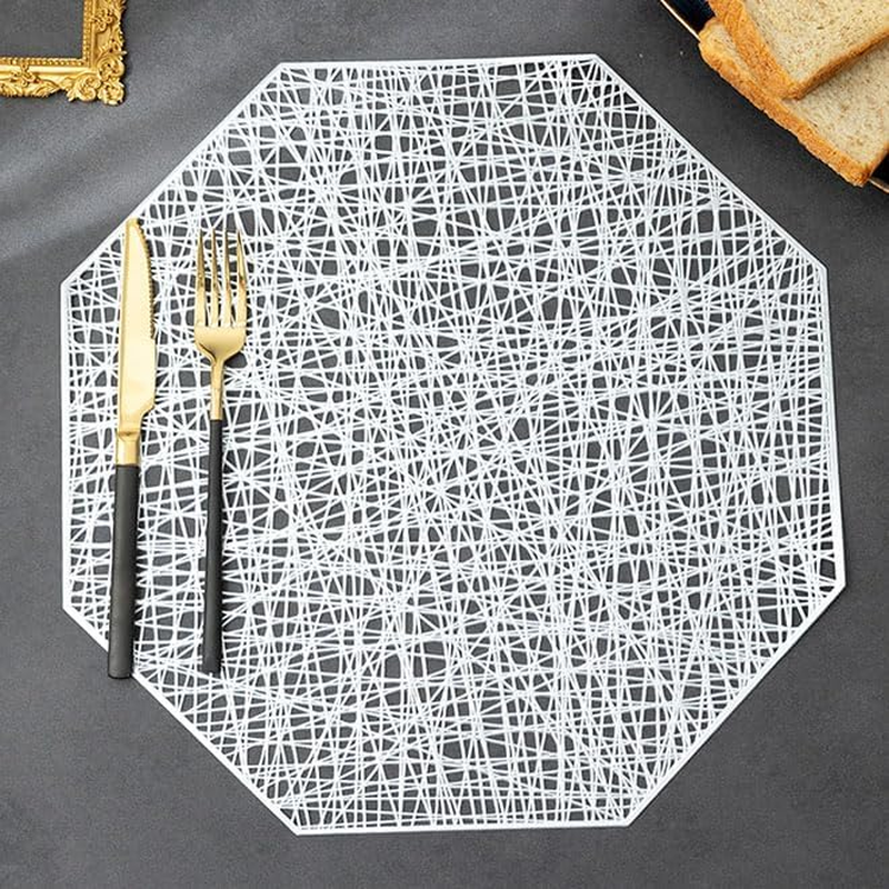 XUNQUCOM Hollowed Out Octagonal Light Luxury Insulated Table Mat 6Pcs (Silver) image number 2