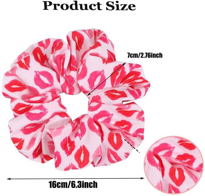 4Pcs Valentine'S Day Heart Hair Scrunchies,Valentines Hair Ties Heart Scrunchies Elastics, Love Red Lips Pink Check Cupid Soft Elastic Bands,Ponytail Holder Accessories image number 3
