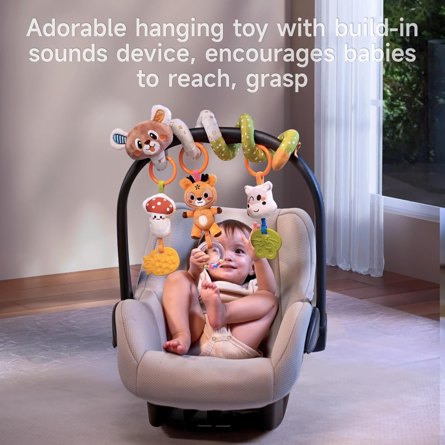 TUMAMA Baby Activity Arch with Bear Spiral Toy, Clips Adjustable and Detachable Sensory Stimulating Hanging Toys Baby Toys 0-3 3-6 Months, Newborn Strollers Bassinets Crib Carseat Toy image number 2