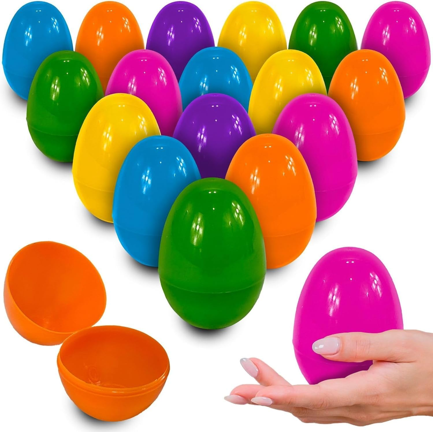 Fillable Easter Eggs, Fyvadio Plastic Bright Easter Egg Assortment 24 Pcs Perfect for Easter Egg Hunt/Surprise Egg/Easter Hunt image number 1