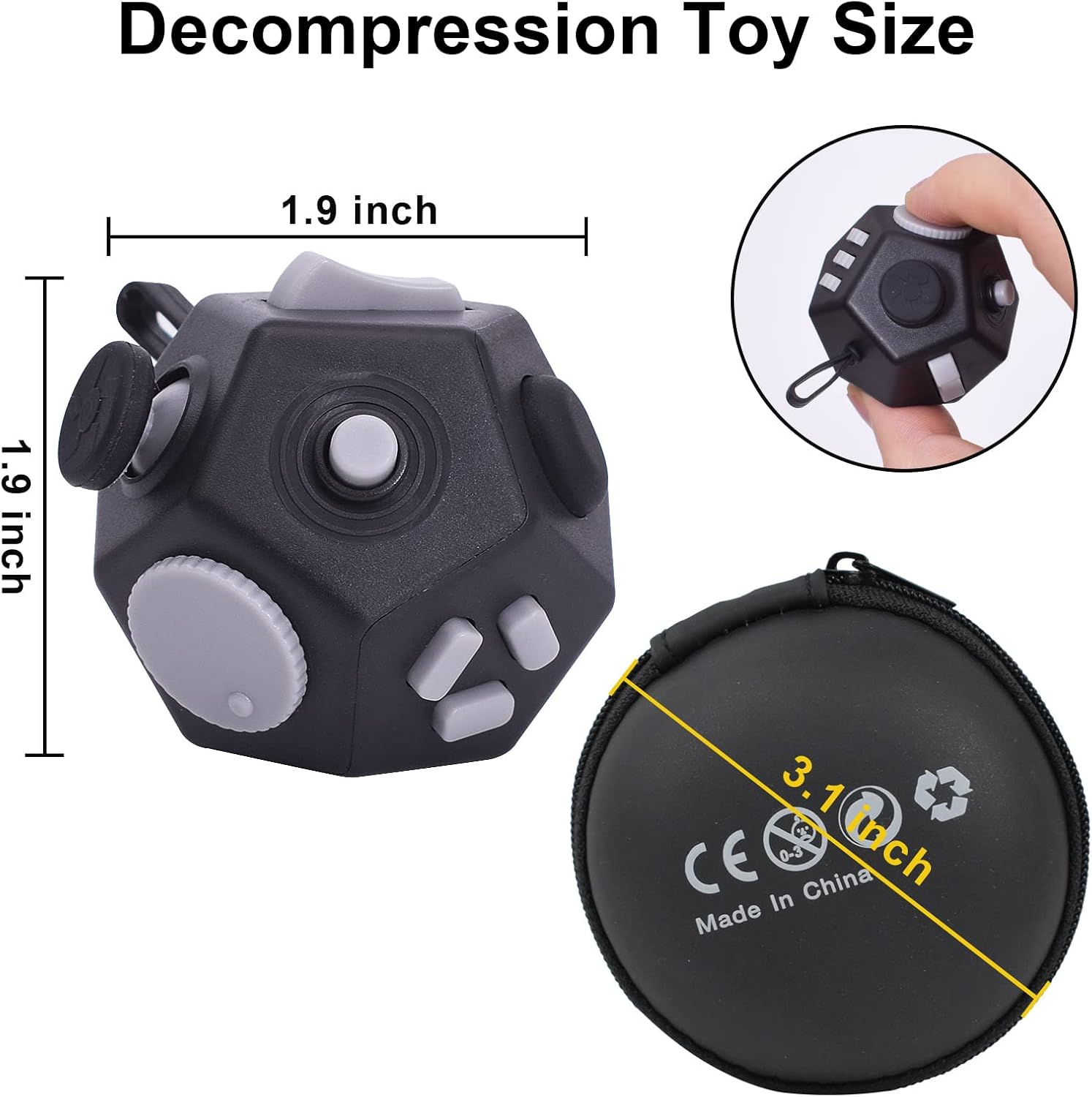 UOOEFUN Mini Fidget Sensory Toys,12 Sided Fidget Cube Relief Stress and Anxiety Depression anti for Kids and Adults with ADD, ADHD, OCD, Autism (Black) - Purple image number 2