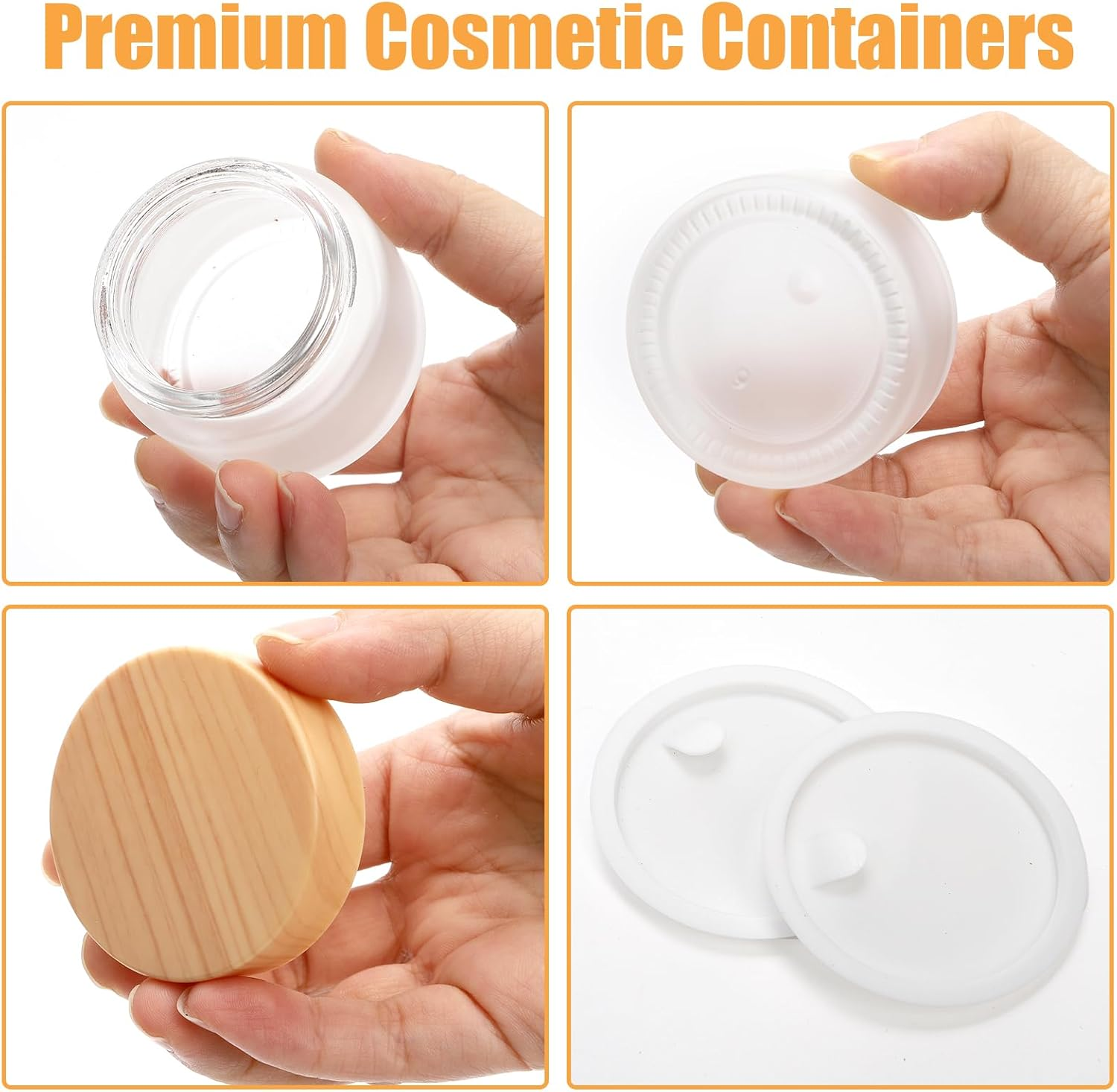 ZENFUN 16 Pcs Glass Cosmetic Containers 50 Gram/50Ml Empty Sample Jars with Leak Proof Lids, Frosted Glass Bottle for Cream, Lotions, Lip Balm - Refillable Travel Containers