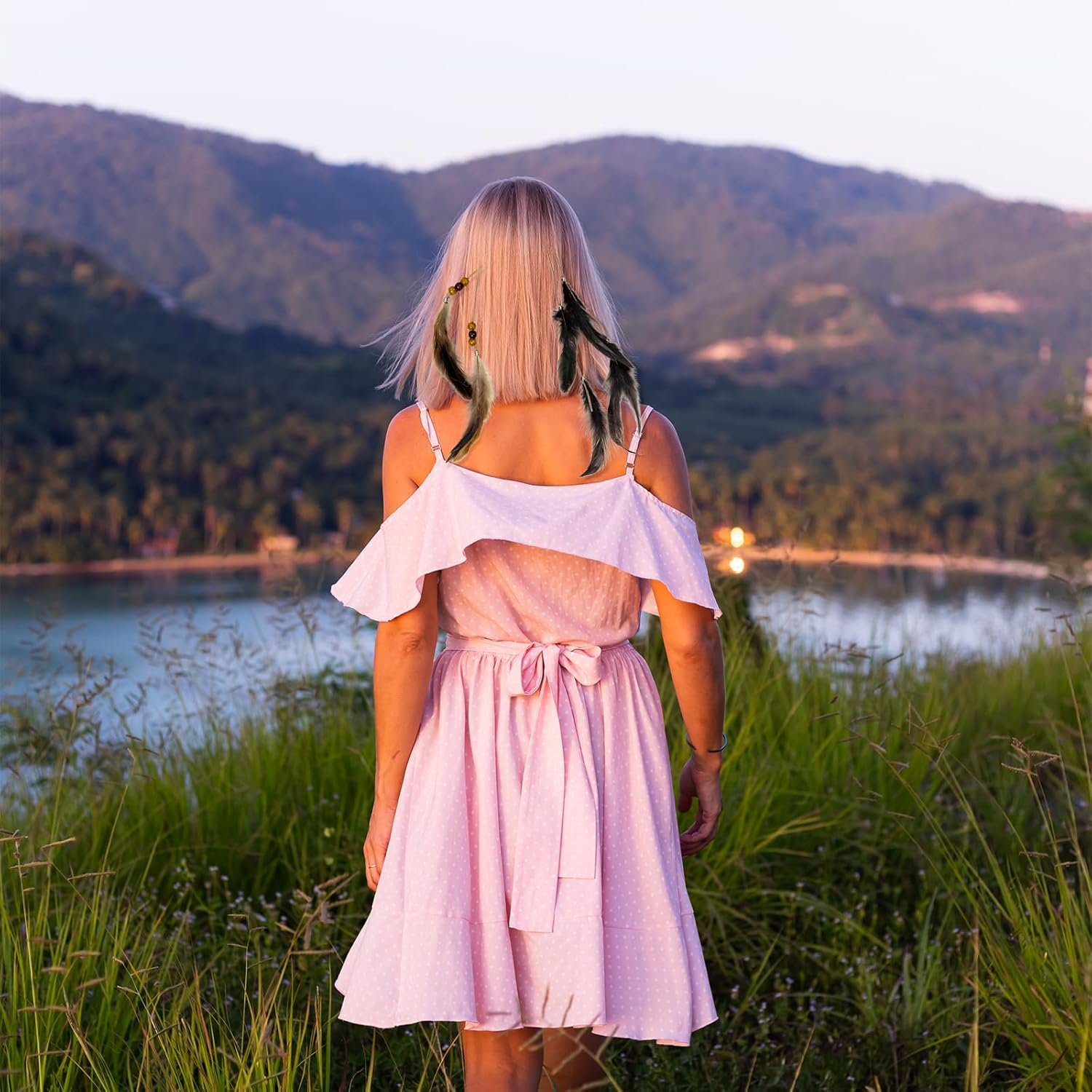 TEAONE Feathers Hair Extension Clips, 4 PCS Handmade Bohemian Hippie Hair Clip for Cosplay, Costume, Party Headdress image number 1