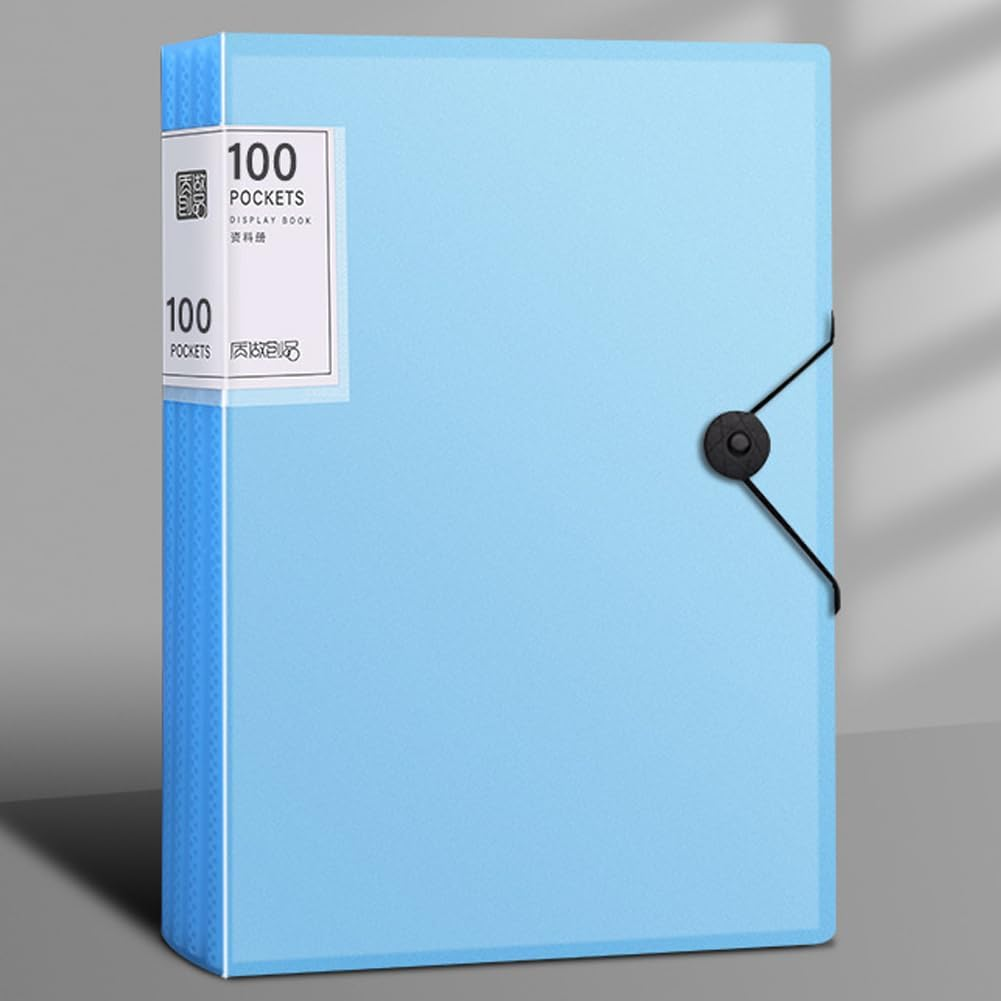A4 100 Pockets 200/Sides Display Book Paper Document Holder, Business Presentation Book Presentation Folder Home/Office/School Document Holder (100 Pockets Blue)
