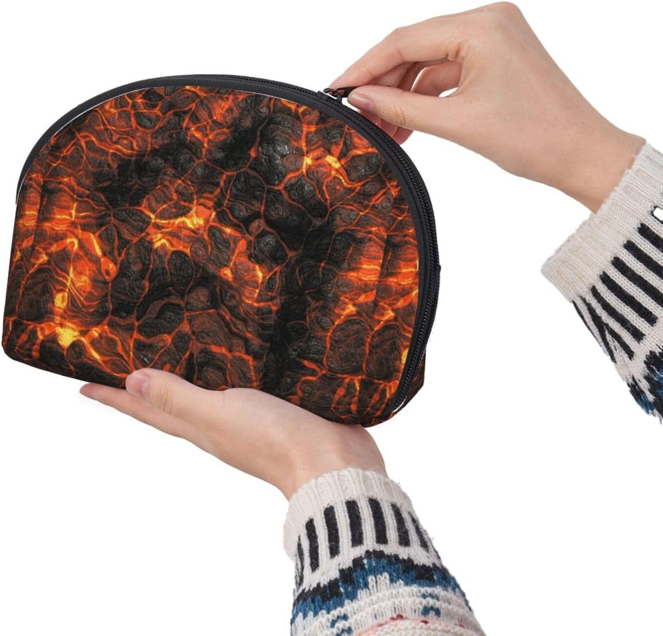 Cozimangoe Coin Pouch Makeup Bags Set, 2 Piece Shell Shape Cosmetic Bag with Pockets for Daily Travel Handbag Lipstick Keys Toiletry, Personalized Volcano Lava image number 4