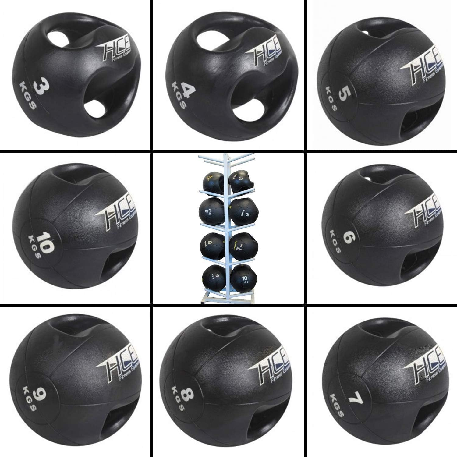 Dual Grip Medicine Exercise Ball Set Commercial Weighted Rubber Med Balls Double Comfort Handles Medball Core Training Ball by Fitness and Sport image number 6