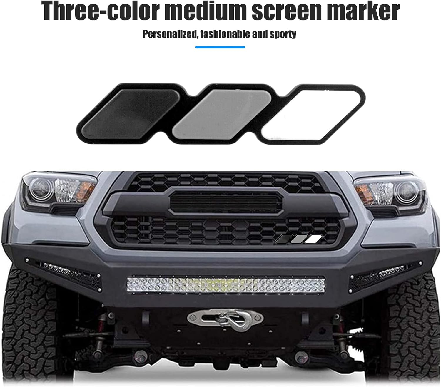 Jawmoy Pack-1 Tri-Color Grille Badge Emblem Decoration, Automobile Front Mesh Accessories, Compatible with Toyota 4Runner Tacoma Tundra (Black & Gray & White)