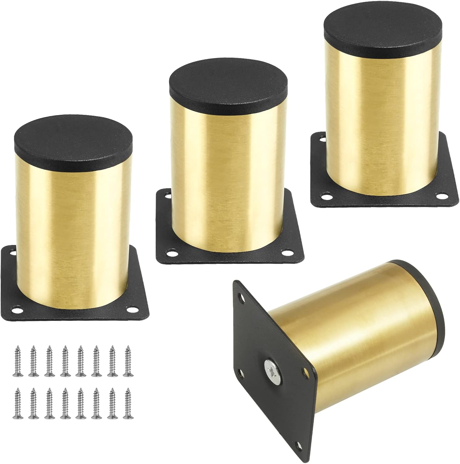 Kyuionty Set of 4 Stainless Steel Furniture Legs 3 Inch / 80 Mm, Gold Cabinet Legs round Kitchen Feet, Metal Replacement Legs for Cabinet Sofa Couch Shelves Table image number 3