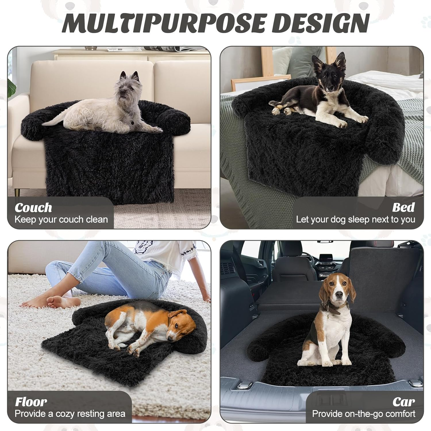 Costway Plush Calming Dog Couch Bed, Dog Sofa Bed for Furniture Protector W/Anti-Slip Bottom, Detachable Washable Cover, Soft Neck Bolster, Plush Mat for Small/Medium/Large Dogs & Cats (Black-M) - Black-S image number 5