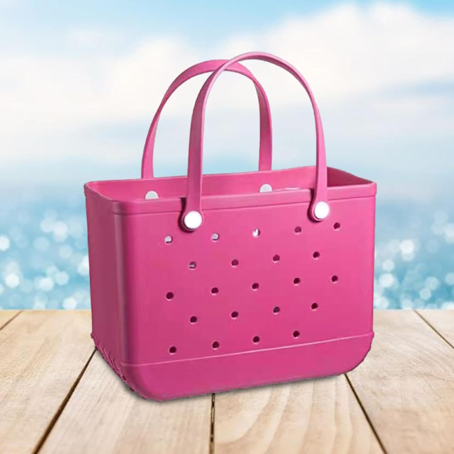 Women Outdoor Rubber Tote Bag,Sports Washable Rubber Tote Bag with Holes | Women'S Portable Travel for Beach Sports Swimming Pool - Blue image number 5