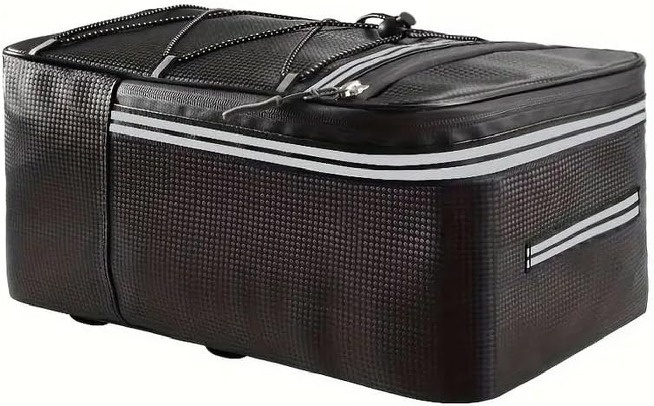 AIMALL Motorcycle Tail Bag, 15L Waterproof PU Leather Rear Seat Bag, Large Capacity Back Seat Luggage Pack with Reflective Strips & Elastic Straps, 13In X 8.27In X 7.09In, Black