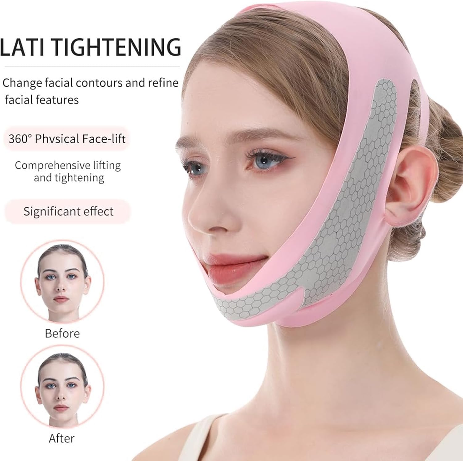 V Line Lifting Mask, V-Line Mask, Face Lift Tape, Reusable Chin Strap for Sleeping, Face Toning Belts, Double Chin and Sagging Shape and Tighten Face, Shaped Face Mask for Sagging (Pink)