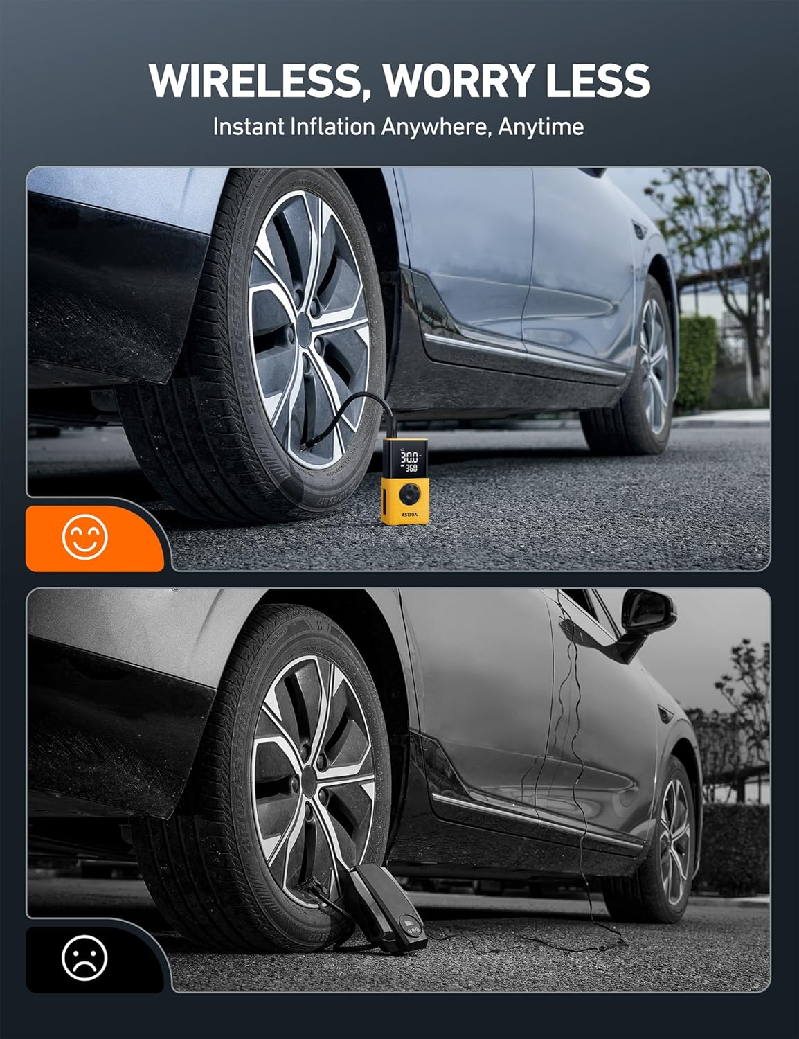 Astroai L7S Tyre Inflator Portable Air Compressor Cordless Bike Pump with Digital Dual Values Display, 150 PSI Car Tyres Pump with LED Lights Air Pump for Cars, Motorcycles, Bikes, Balls image number 1