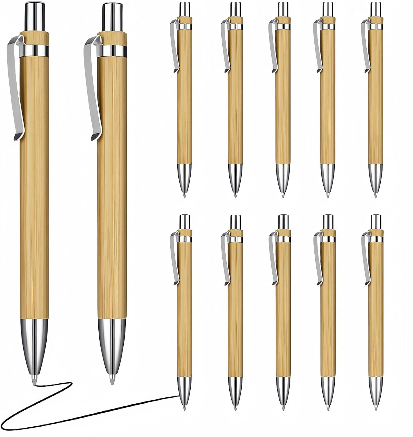 12 Pcs Bamboo Retractable Ballpoint Pens Black Ink 1Mm Pen with Clip, Wooden Retractable Ballpoint Pen, Wood Bamboo Pens for Men Women Employee Writing Signature Journaling Home Office School image number 2