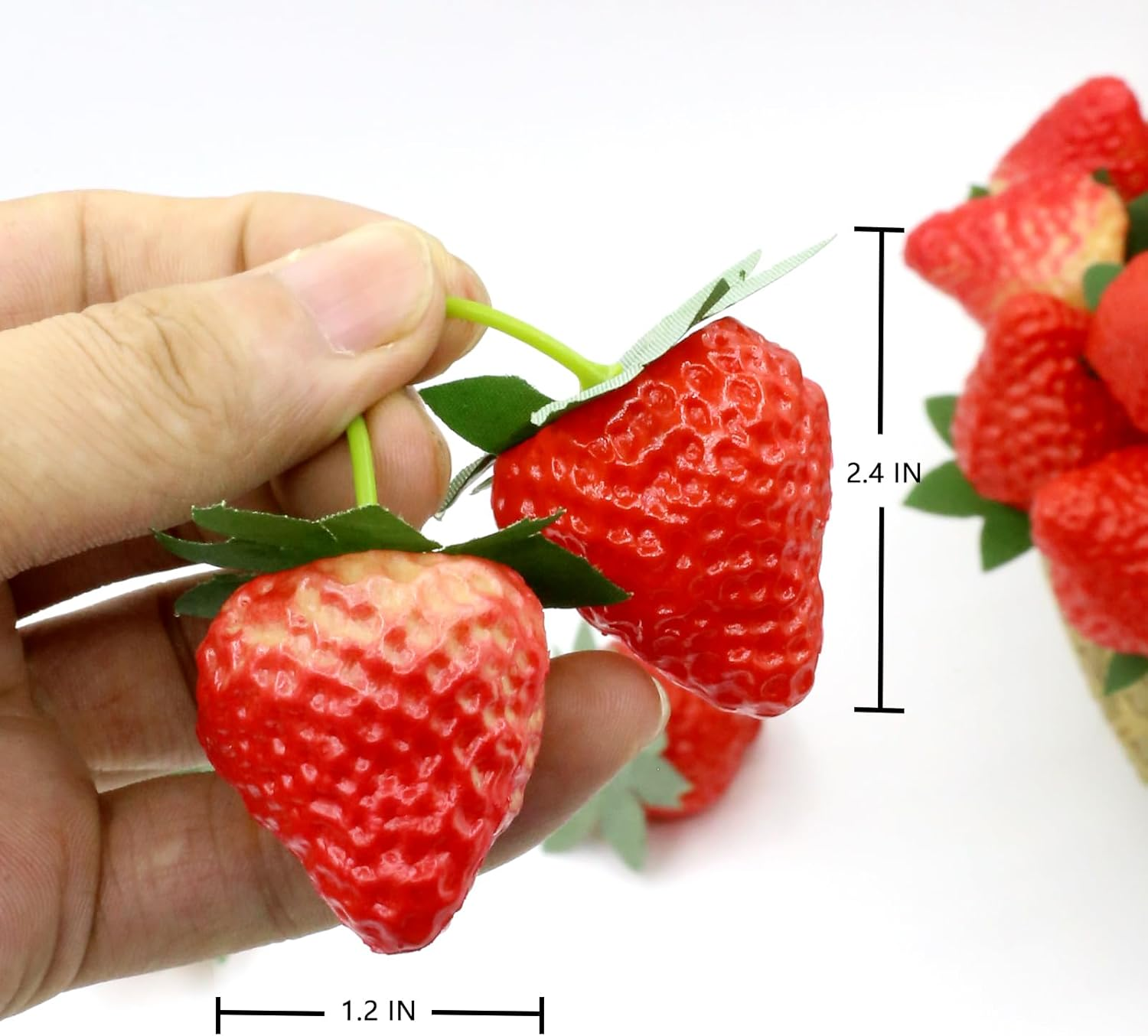 DONOTGO 50Pcs Artificial Strawberries Fruit Plastic Fake Lifelike Simulation Realistic Strawberry Faux Fruits Decoration for Home Kitchen Cabinet Party Cake Dessert Decor Photography Prop image number 3