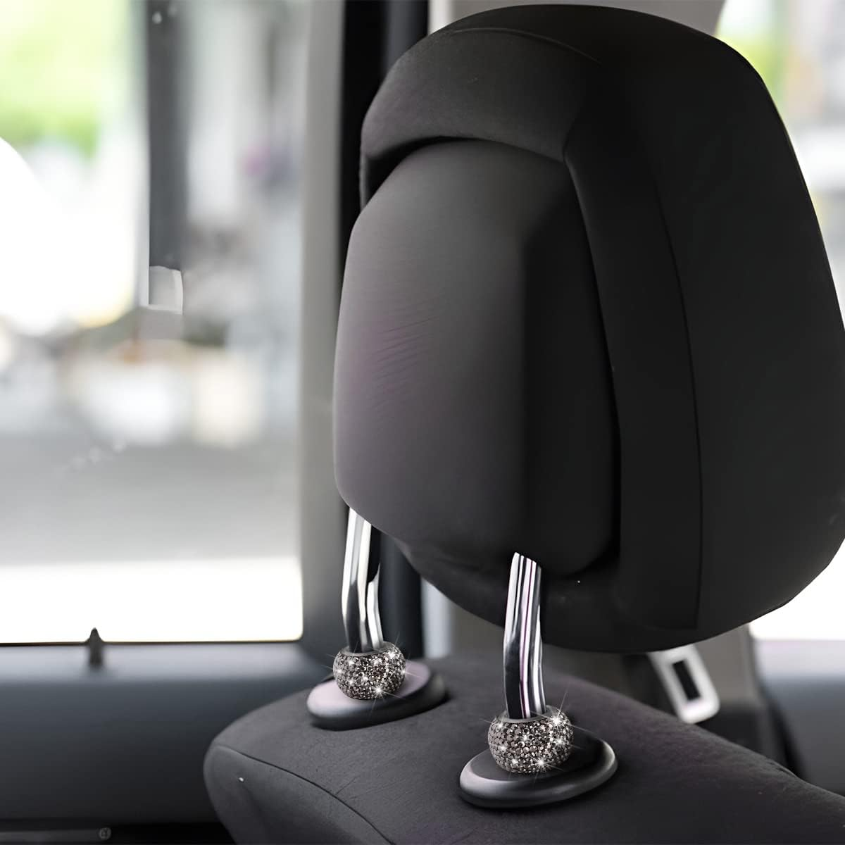 XINLIYA 4 Pack Car Headrest Collars, Bling Car Head Rest Collars Rings Decor, Rhinestone Car Head Rest Collars, Interior Car Seat Accessory, Crystal Decoration Charms for Car SUV Truck (Bright Black) image number 4