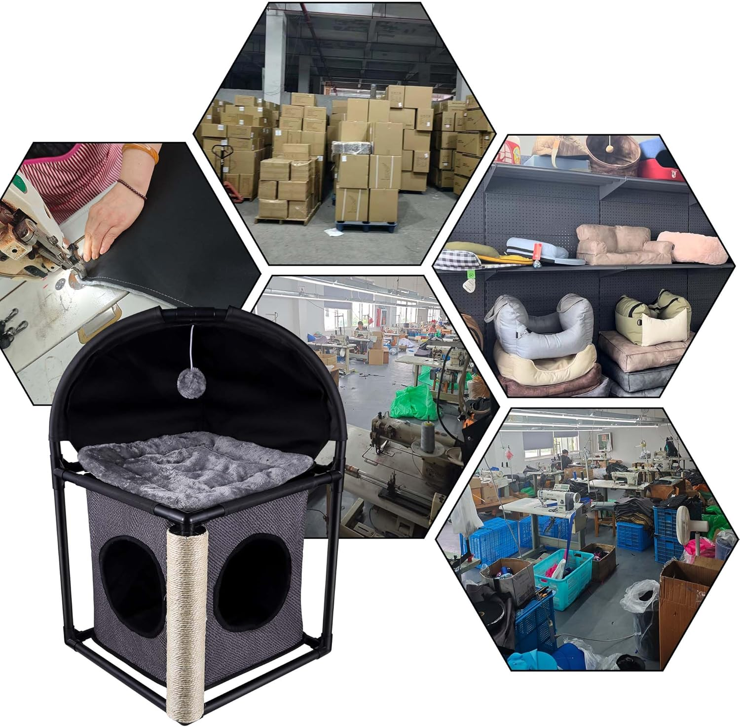 Goetland PVC Modern Cat Condo Cat House Cat Tree Small Cat Tower Bed Scratching Post Dangling Ball Hole for Kitty Indoors Cat Gray image number 1