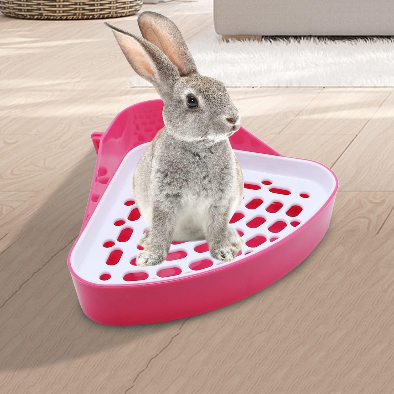 Litewoo Rabbit Litter Box Toilet Bunny Corner Litter Pan Pet Toilet Potty for Guinea Pigs Hamster Chinchilla Ferret Rabbit Small Animal (Pink) - Blue image number 5