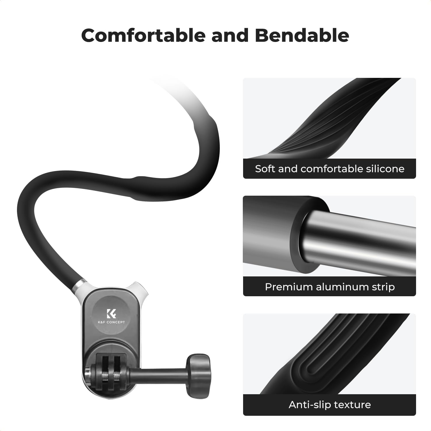 K&F Concept Magnetic Neck Mount Phone Holder, Hands Free Quick Release POV Video Vlog Flexible Angle Necklace Holder for Gopro Hero 13/12/11/10/9/8/OSMO Pocket 3/Action 5 Pro/4, Insta360 image number 4