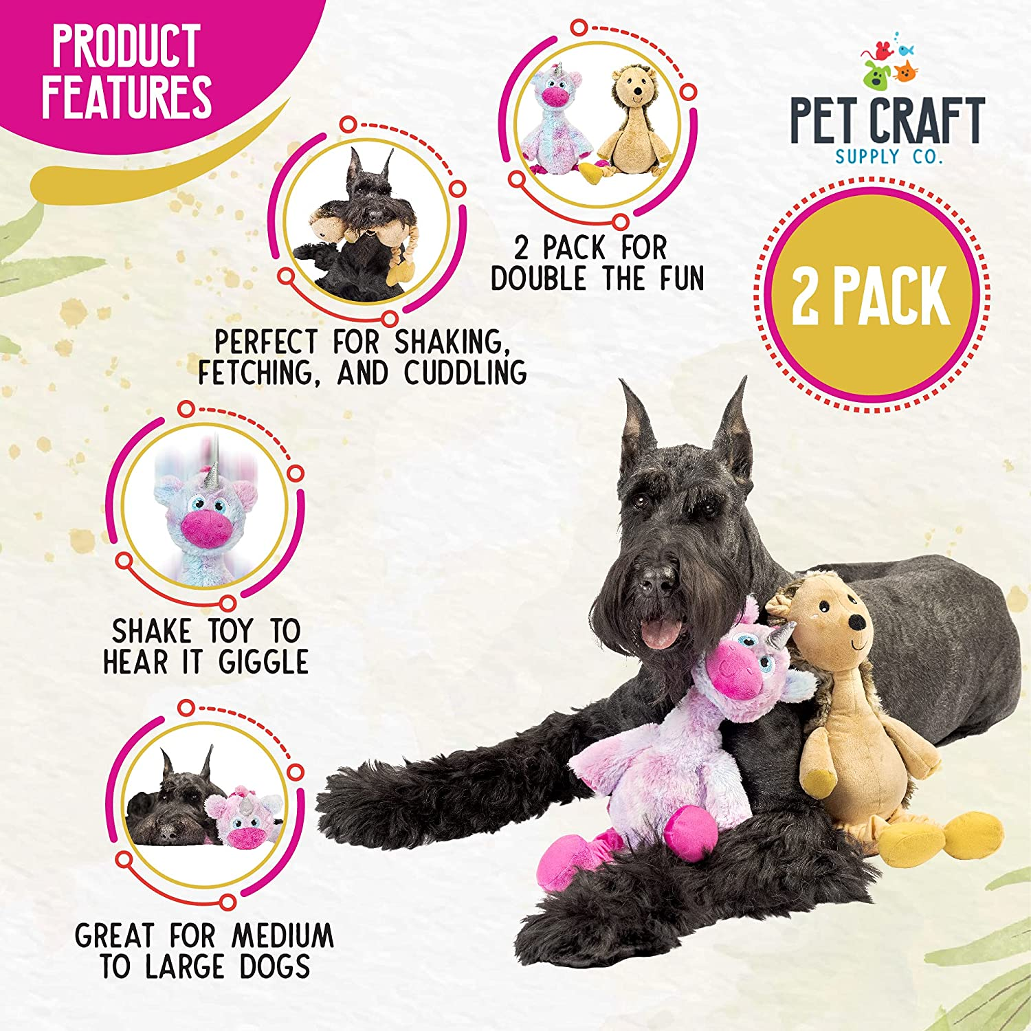 Pet Craft Supply Jiggle Giggle Dog Toys Funny Cute Giggling Sound Wiggly Shaking Tug Fetch Soft Chew Cuddle Plush Interactive Big Dog Toy for Medium to Large Breeds Multipack Boredom Relief image number 1