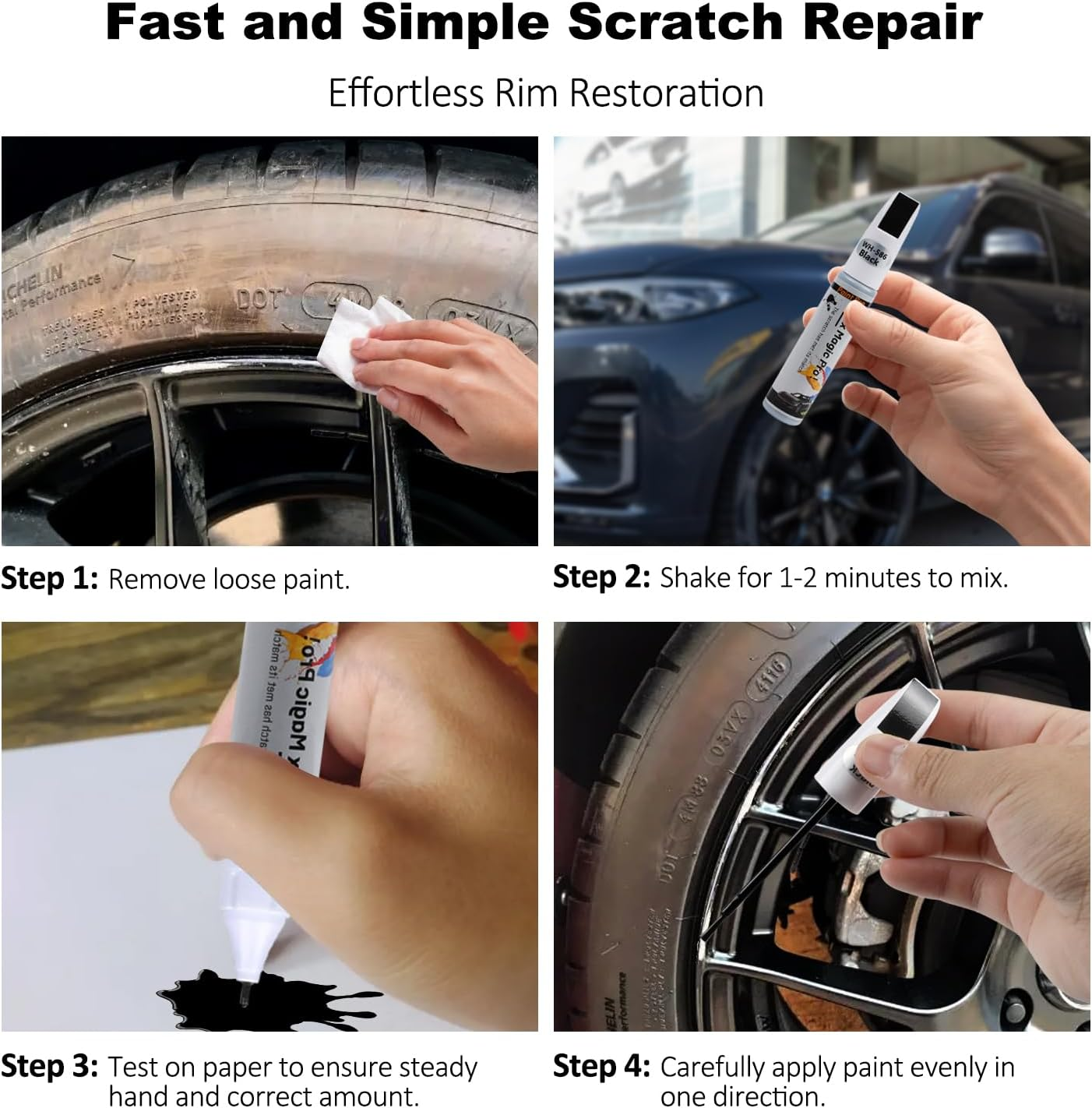 Ouzorp Car Wheel Scratch Fix Rim Touch up Paint Rim Scratch Repair Pen Quick and Easy Wheel（Black） image number 1