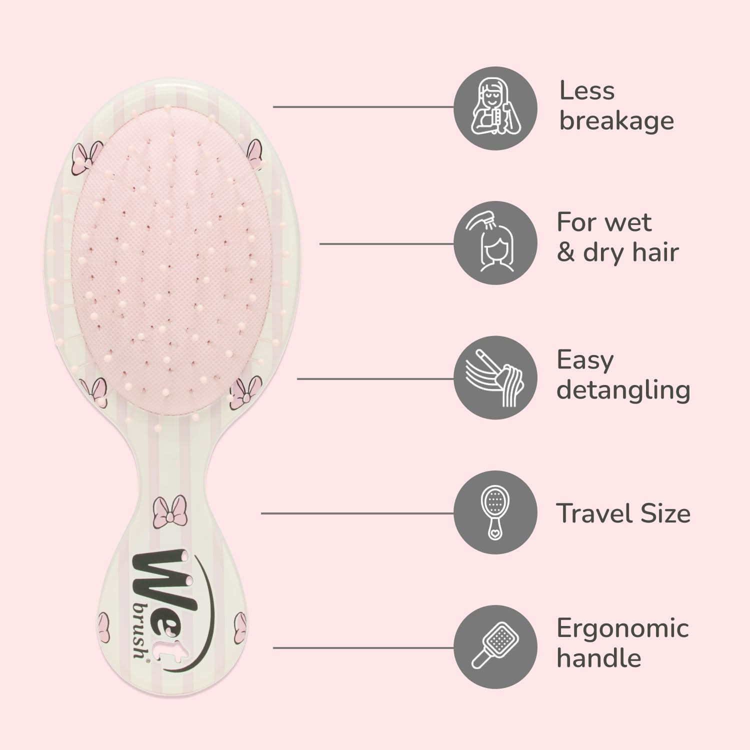 Wet Brush Hello Disney Minnie Mouse - Detangling Travel Hair Brush - Ultra-Soft Intelliflex Bristles Glide through Tangles with Ease - Mini Hair Brush - Pain-Free - All Hair Types, Limited Edition image number 6
