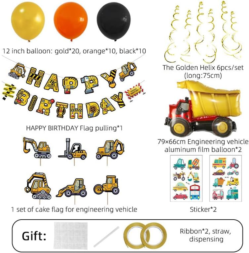 Engineering Vehicle Theme Birthday Party Decoration Balloon Set, Orange/Yellow/Black（52 PCS） image number 2