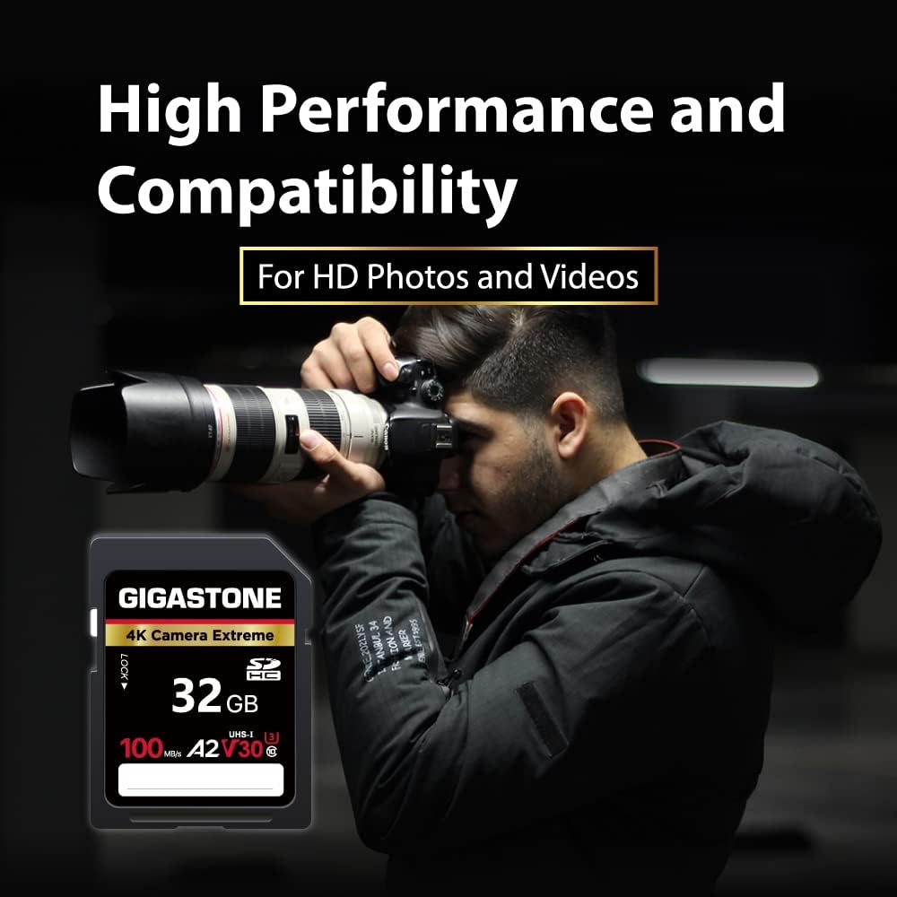 Gigastone 32GB 5-Pack SD Card, 4K Camera Extreme, A2 V30 SDHC Memory Card High Speed 4K Full HD Video Compatible with Canon Nikon Sony Pentax Kodak Olympus Panasonic Digital Camera, with 5 Mini Cases image number 1