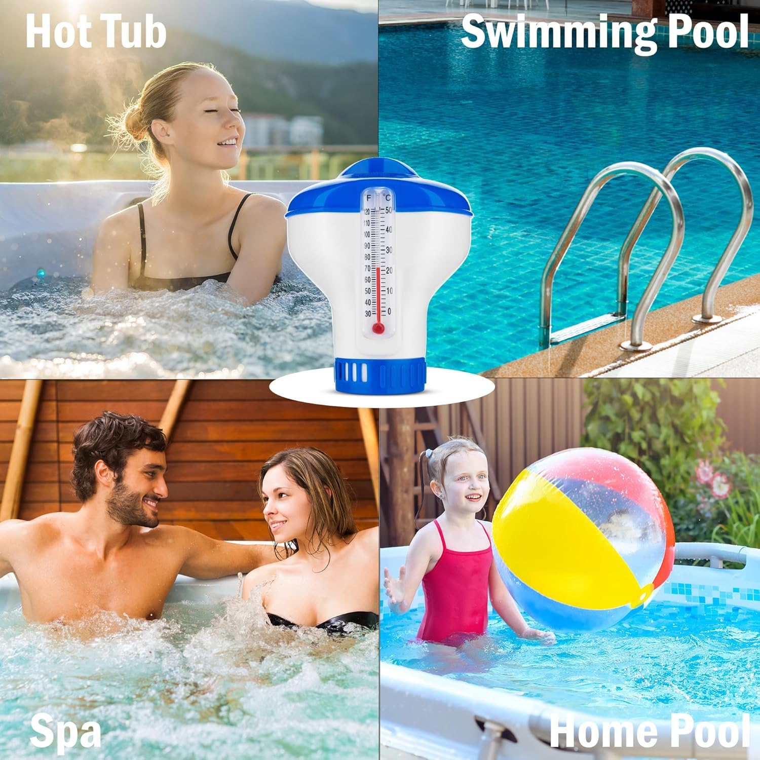 Chlorine Dispenser for Hot Tub with Built-In Thermometer &ndash; Floating Chlorine Dispenser for Hot Tubs, Pools, and Spas &ndash; Adjustable Flow Control, Durable Design image number 4