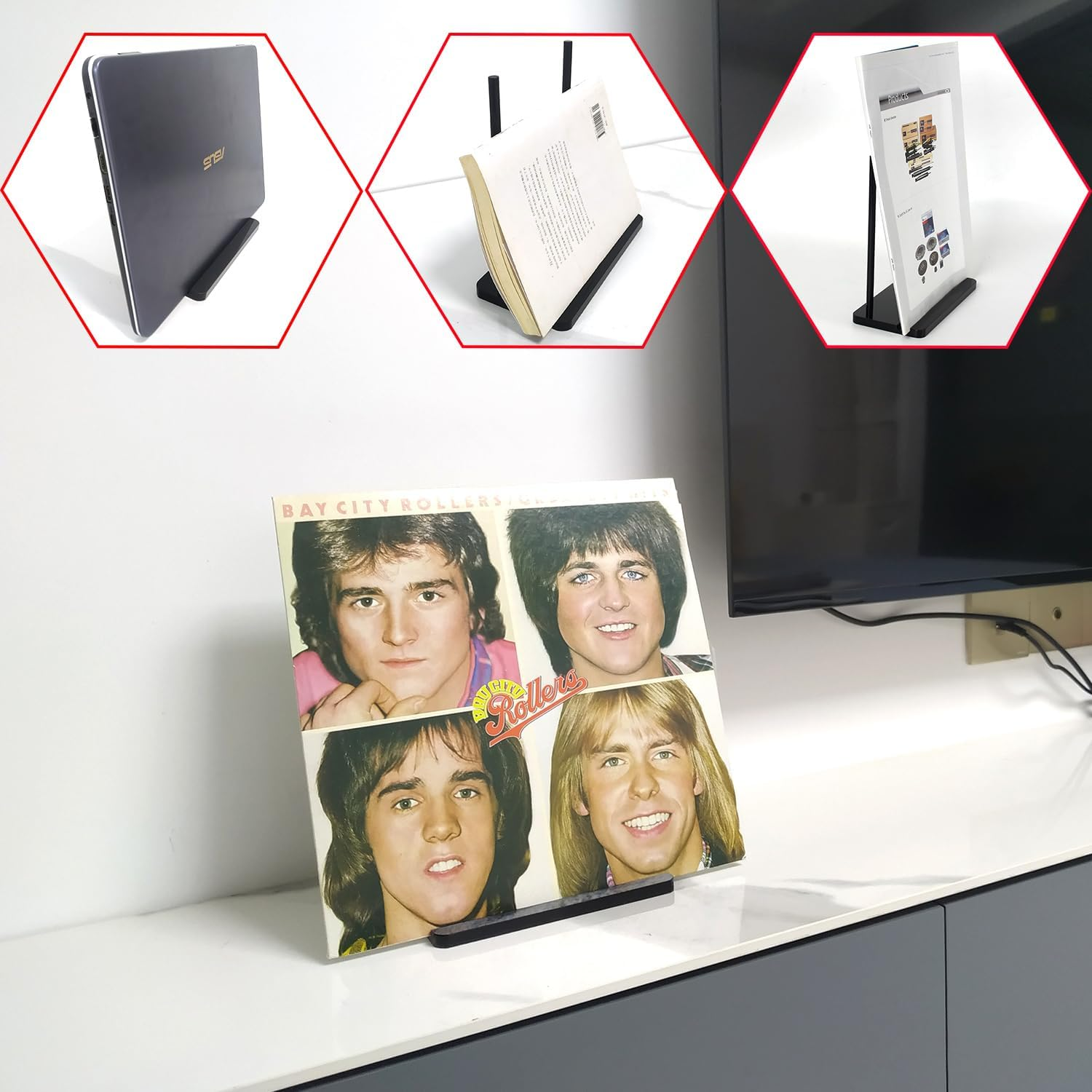 Record Holder, Vinyl Record Display, Tabletop Vinyl Record Holder, Now Playing Record Stand, Minimalist Design Acrylic Record Stand, Easy Assembly (Black) image number 6