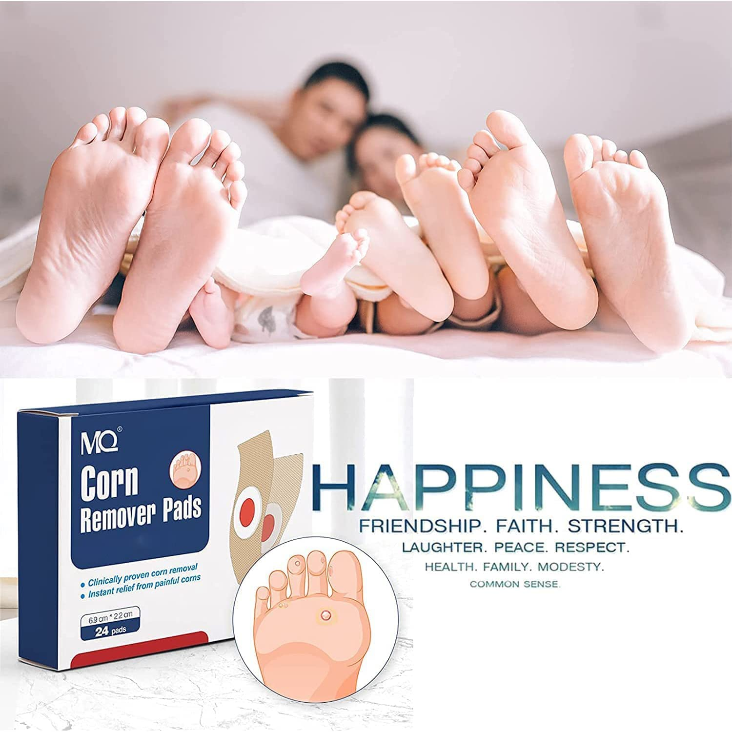 MQ Corn Remover Pads, Wart Remover, Foot Corn Remover Patch, 24 Pcs Corn Removal Pads, Corn Removal Treatment Relieve Corn Pain and Foot Care, Corn Plasters with Hole for Feet, Hand, Toe image number 3