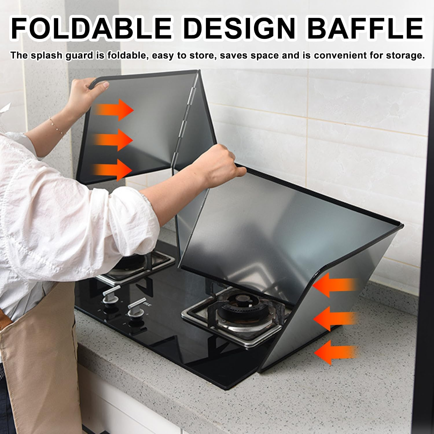 EDINNO Splatter Guard, 4 Sided anti Splatter Shield Guard, Foldable Oil Splatter Screens for Frying, Nonstick Splatter Screen, Stove Heat Insulation Board for Cooking, 11.6 * 30.2 * 12 Inches image number 2