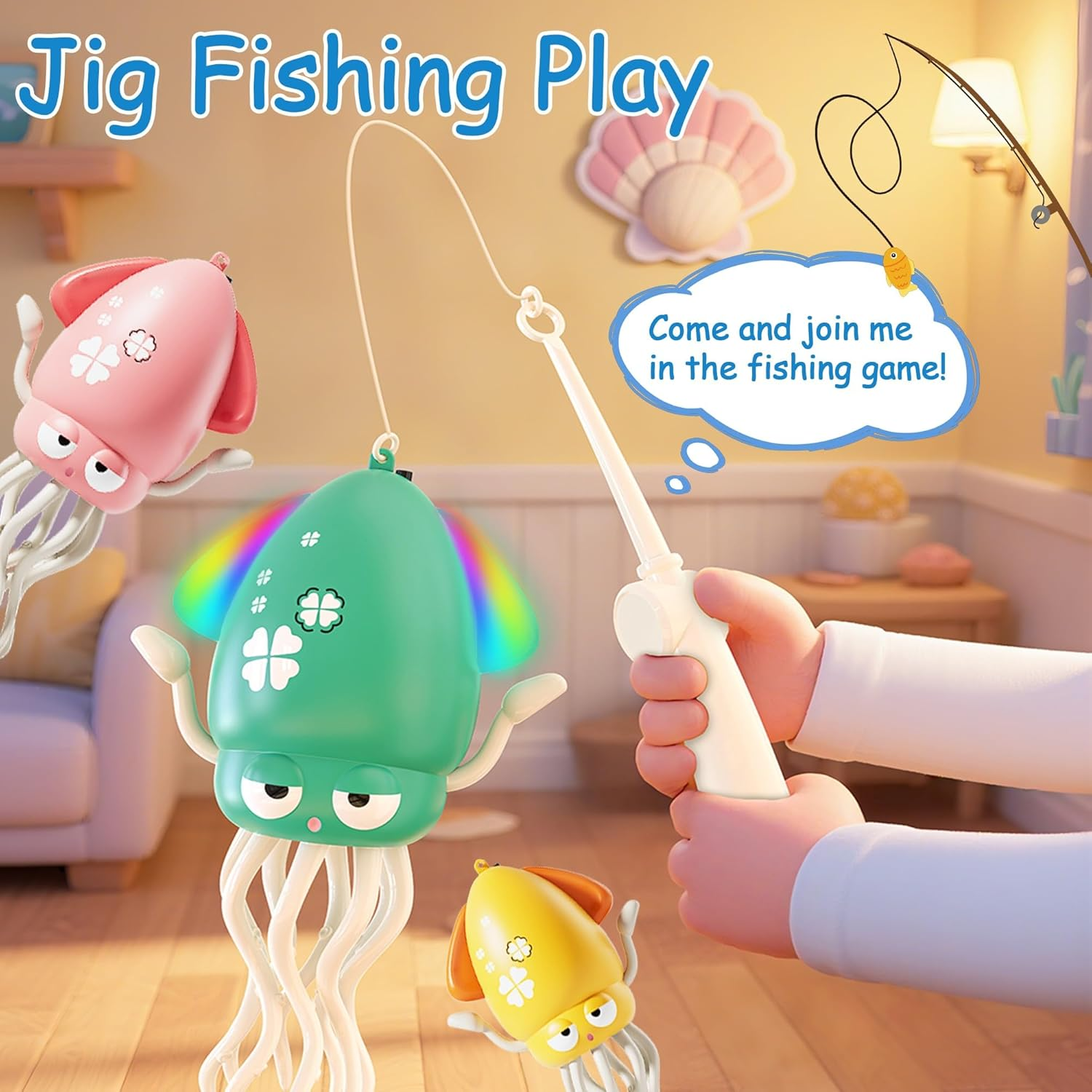 Electric Dancing Octopus Baby Toy, Crawling Octopus Tummy Time Toy with LED & Music, Rechargeable Upright＆Crawling Squid Interactive Toys, Toddlers Walking Toy for 3 4 5 6 Year Boy Girl Gifts (Pink) - Green image number 5