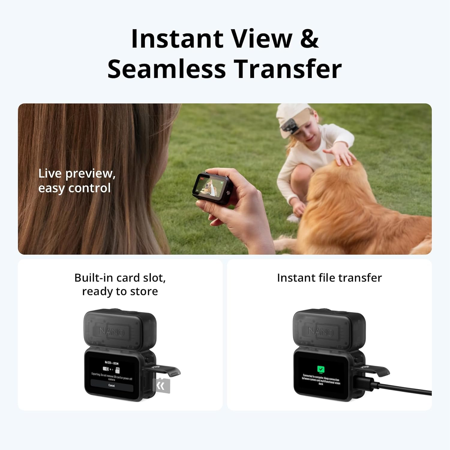 DJI Osmo Nano Standard Combo (128GB) - Small 4K/60Fps Vlogging Camera with a 1/1.3&Prime; Sensor, 143&deg; Wide FOV Video, 200-Min Recording, Swift Content Transfer, Magnetic POV Cam 4K for Sports, Vlog image number 6