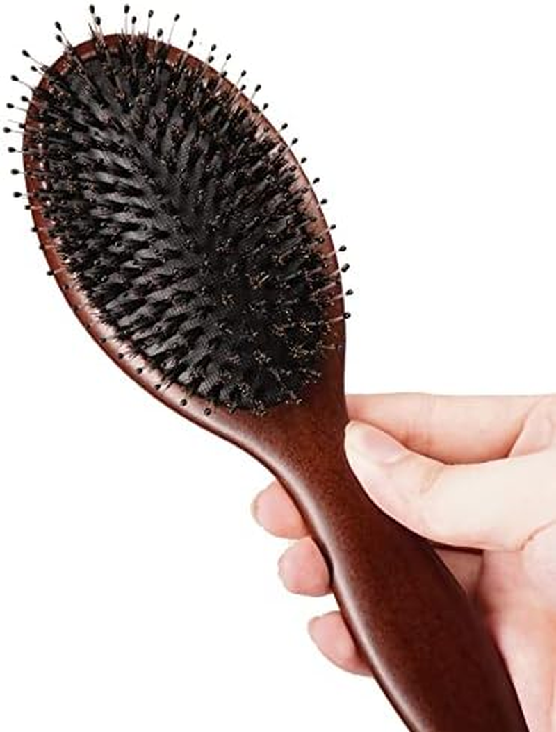 Wooden Handle Bristle Hairbrush, 1Pc Women Hair Combs Hair Care Scalp Massager Wooden Bristle Hair Brush,Wooden Paddle Detangling Brush for Women image number 4