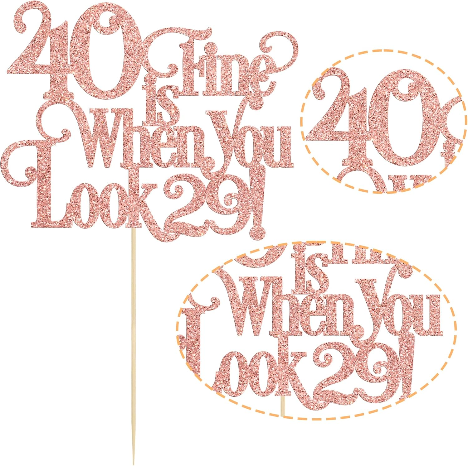 Ephlyn 1Pc 40 Is Fine When You Look 29 Cake Topper Glitter Funny 40Th Birthday 40 and Fabulous Cake Topper Decorations for Happy 40Th Birthday Party Decoration Supplies Rose Gold - Blue image number 4