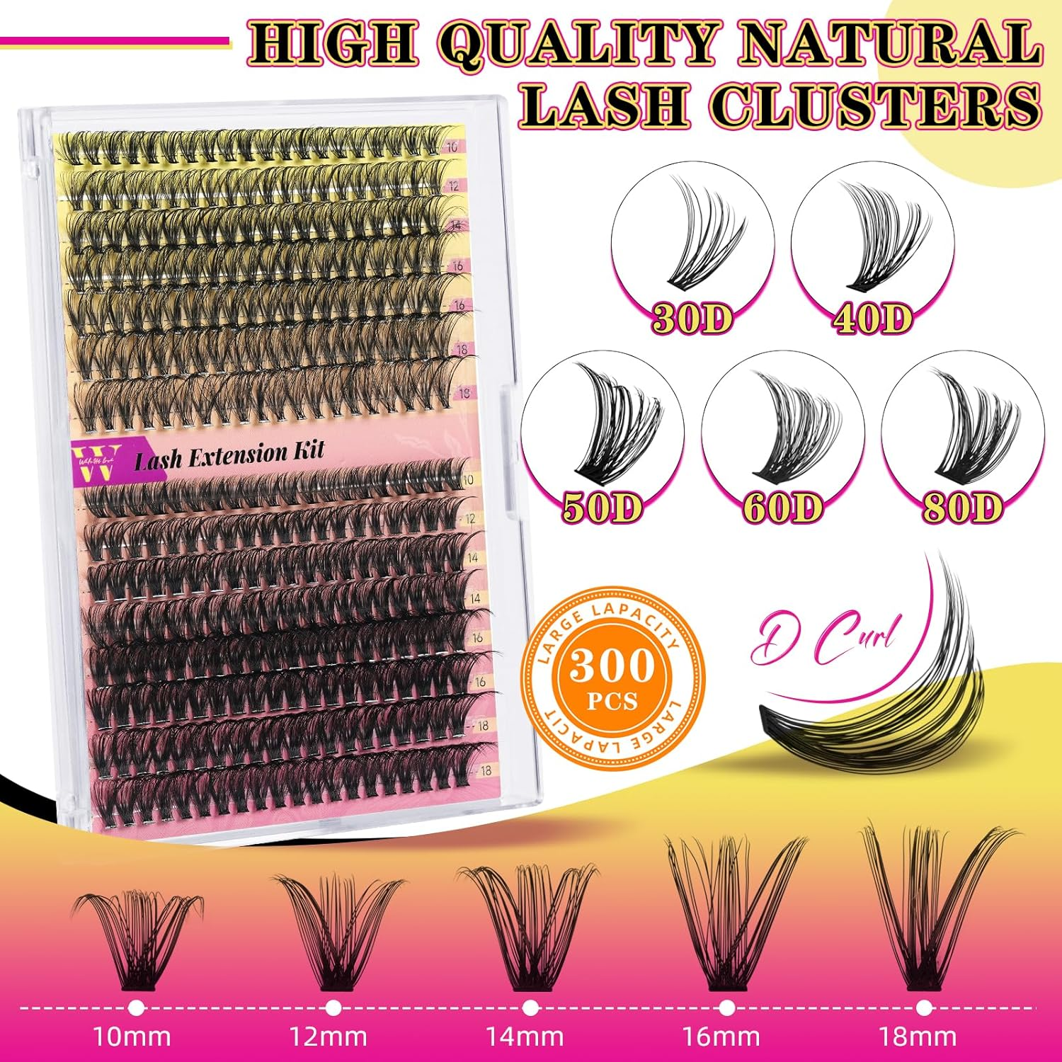 Lash Clusters Wispy 300PCS Eyelash Clusters 30D 40D Lashes Clusters 9-16Mm Cluster Eyelash Extensions Individual Lashes Soft Eyelashes Clusters with Thin Band False Eyelashes at Home(D-Mix10-18Mm) image number 1