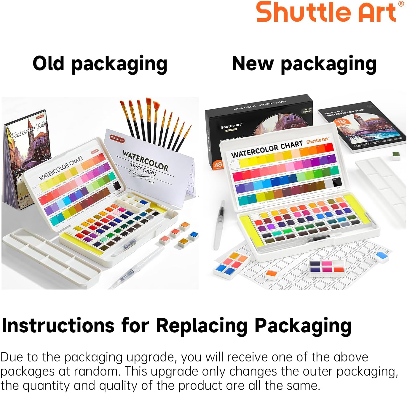 Shuttle Art Watercolour Paint Set, 48 Colours Watercolour Paint in Half Pans with 2 Water Brush Pens, 10 Paint Brushes, 1 Watercolour Pad, 1 Palette, 2 Colour Charts, Watercolour Kit for Kids Adults image number 2