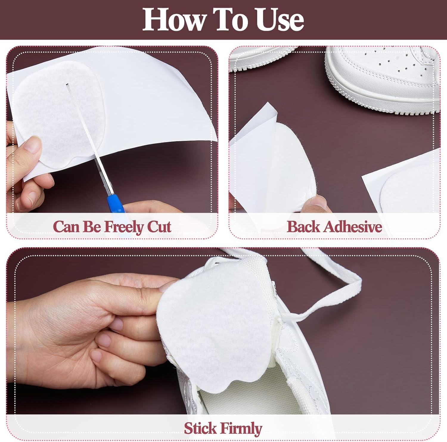 Premium Felt Tongue Pads Cushion for Shoes - Extra Soft Self-Adhesive Cushion, Non Slip Tongue Cushions Inserts for Loose Shoes, Prevent Rubbing & Blisters for Men and Women (Large, White)​​10 Pairs image number 2