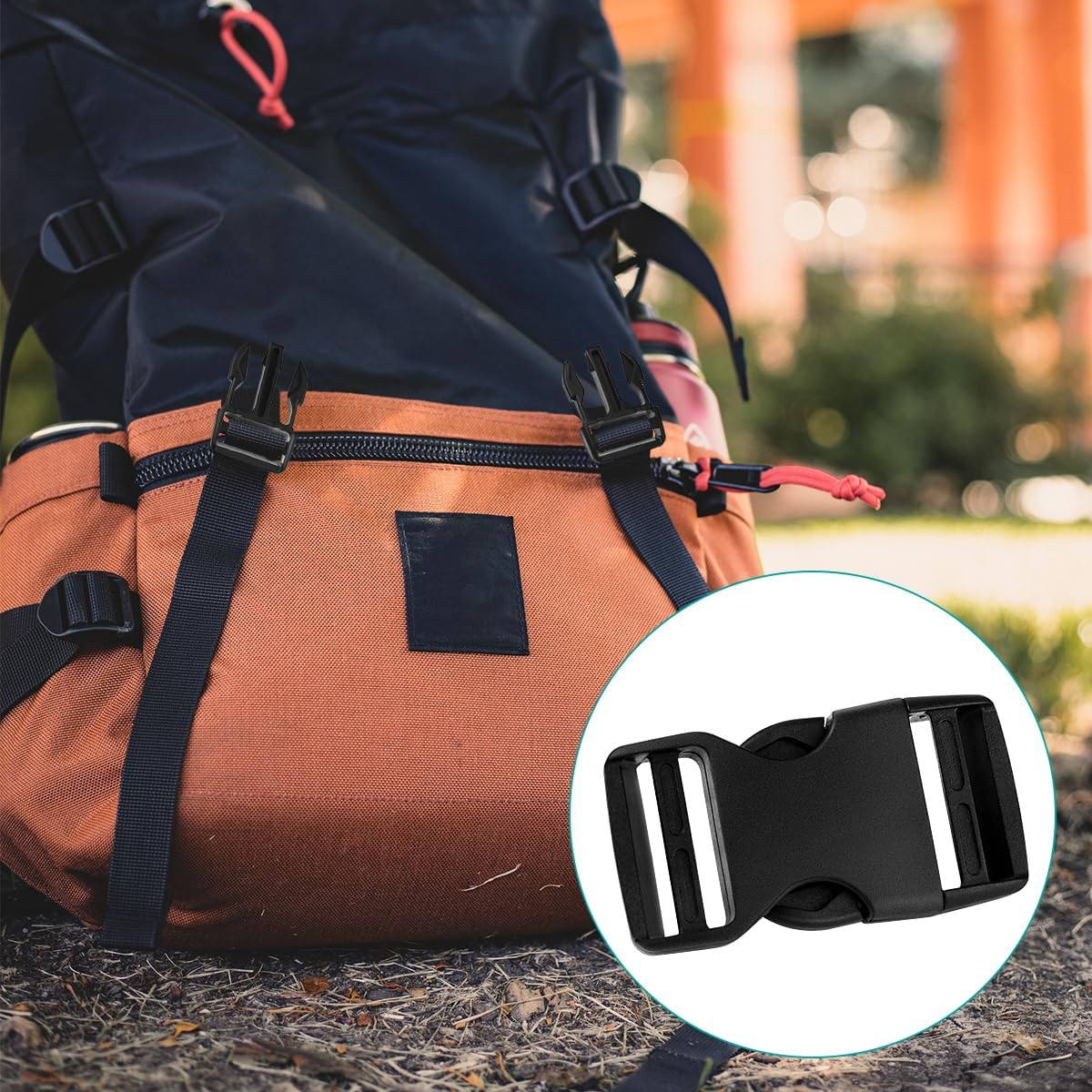 10 Set 1 Inch Buckles for Straps with 20 Pcs Tri-Glide Slide Clip, Quick Side Release Plastic Buckle Clip, Fit 1 Inch Wide Nylon Webbing Canvas Strap (Black), Black image number 6