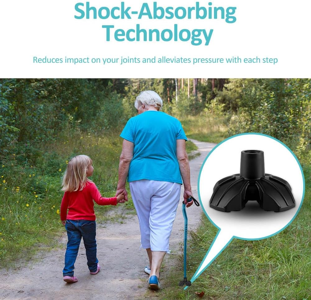 Cane Rubber Tip - Self-Standing Walking Sticks Accessories - Fits 3/4 Inch or 19 Mm Canes - Quad Base for Stability - Seniors Durable Walking Cane Tip - Elderly Aids for Daily Living (Black) image number 2